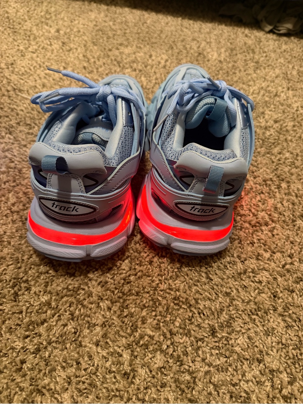 Kids Light Blue Track Running Shoes with LED Accent